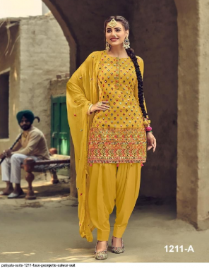 yellow georgette fabric embroidery work wedding  