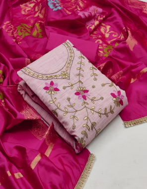 pink cotton fabric handwork work casual 