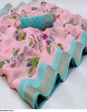 pink pure linen fabric printed work wedding  