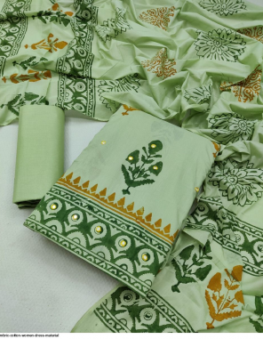 light green cambric cotton print  fabric printed work running  