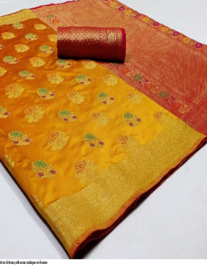 yellow soft silk fabric weaving work wedding  