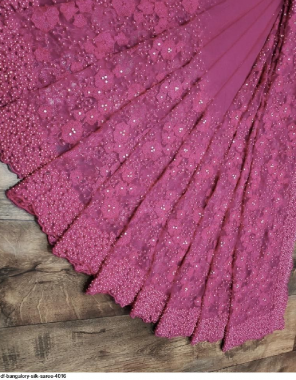 pink banglori silk  fabric embroidery + fancy work running 