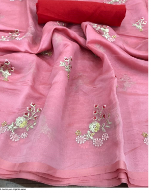 pink organza fabric embroidery + stone work ethnic 