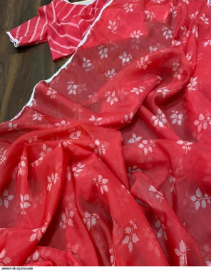 red organza silk fabric printed work party wear  