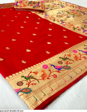 red paithani silk fabric jacquard work party wear  
