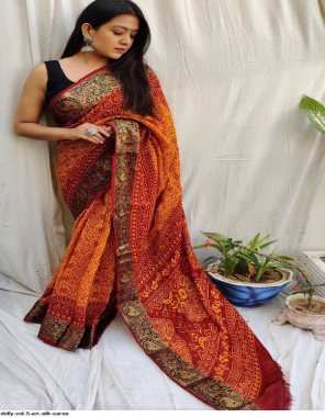 orange art silk saree | running blouse fabric zari weaving work casual  