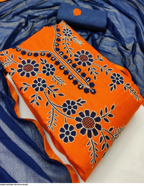 orange top 2m-semi lawn cotton | bottom 2m-cotton | dupatta 2.20m - nazmin fabric embroidery work festive 