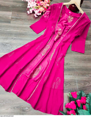 pink crepe  fabric foil print  work ethnic 