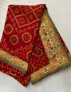 red georgette  fabric bandhani + fancy work ethnic 