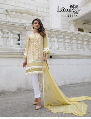 yellow top - georgette | pant - cotton strachble fabric embroidery + fancy work running 