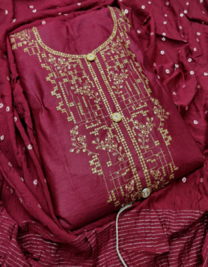 marron top 1.9- cotton neck work | bottom 2.50- cotton | dupatta - banarasi jacquard  fabric embroidery work festive  