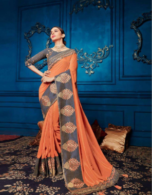orange saree - sana silk | blouse - banglori fabric embroidery  lace work work ethnic 