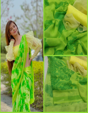 peorrot  saree - pure georgette with digital  print | blouse - pure banglori organza  fabric digital print work casual  
