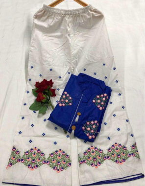 blue  pc cotton fabric embroidery work ethnic  
