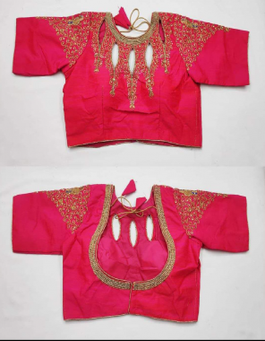 pink fantam silk 3/4 slevve attached  fabric zari thread embroidery  work party wear  
