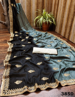 black + grey saree - rangoli silk | blouse -banglori silk  fabric embroidery + stone work party wear  