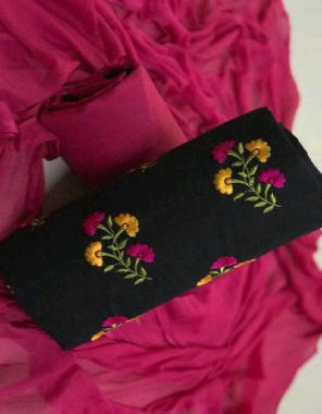 black top - cotton with multi thread work | bottom - cotton 2m | dupatta - nazmin print fabric embroidery work running  