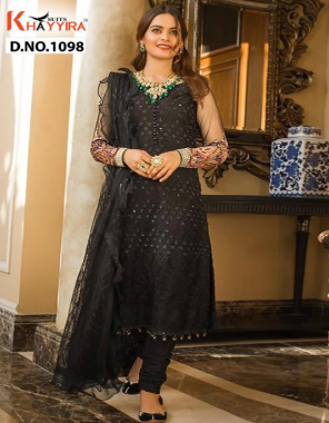 black top  -fox georgette heavy embroidery | inner - dull santoon | bottom - dull santoon with patch embroidery | dupatta - net heavy embroidery with lace fabric embroidery work ethnic 
