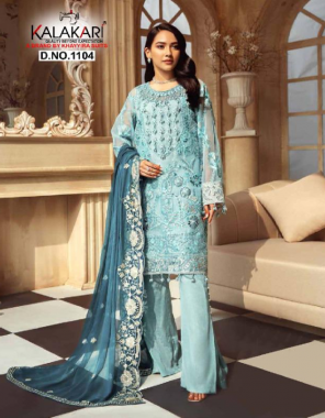 sky top -fox georgette embroidery | bottom + inner - dull santoon | dupatta - heavy nazmeen embroidery fabric embroidery work party wear  