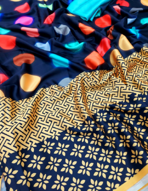 blue  saree - pure japan satin silk with digital print | blouse - digital print plain  fabric digital print  work party wear  