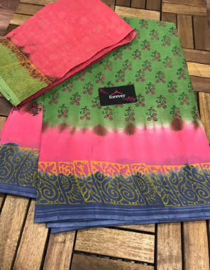 mehndi saree - pure linen cotton (5.50m) | blouse - heavy banglori satin (0.80m) fabric digital print  work ethnic 