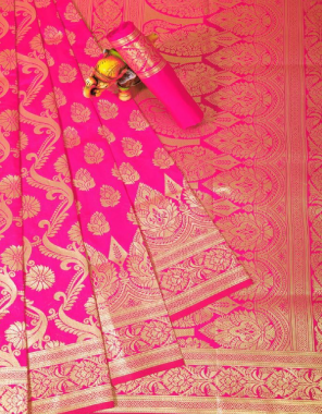 pink soft banarasi silk fabric weaving jacqaurd  work party wear  