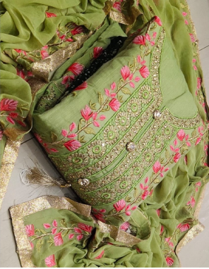 pista top - chanderi | bottom + inner - santoon | dupatta - chinon 2.10 fabric embroidery work wedding  