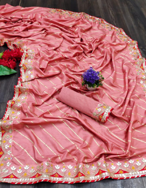 light pink saree - pure dola silk | blouse - banglori  fabric gotta patti work wedding  