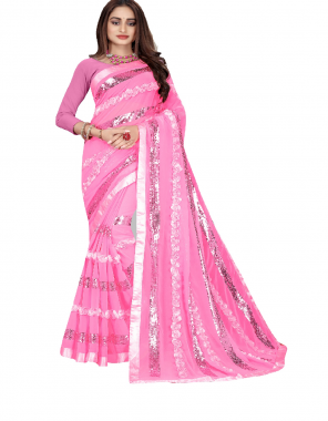 pink georgette  fabric sequence work party wear  