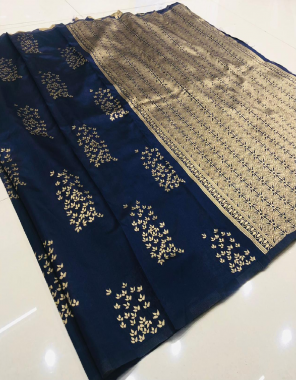 blue  heavy kota silk fabric jacqaurd weaving work ethnic 