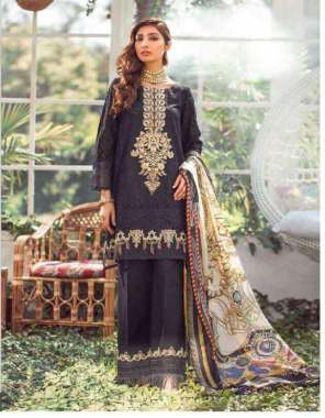 black top -pure cotton with beautiful heavy embroidery work all including sleeves | bottom - semi lawn with patch work | dupatta - chiffon with beautiful digital print | type  - semi stitch | size - fit upto 60 | length - 43 fabric embroidery printed work casual  