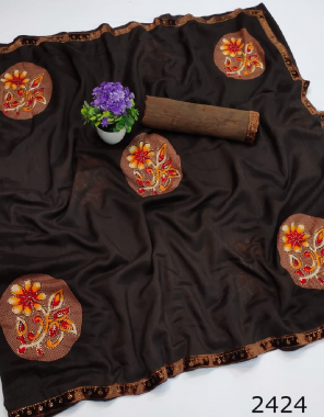 coffee saree - pure vichitra silk | blouse - running  fabric fancy rubber print sirocky diamond work  work ethnic 