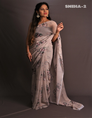 chiku saree - heavy georgette | blouse -banglori silk fabric printed work running  