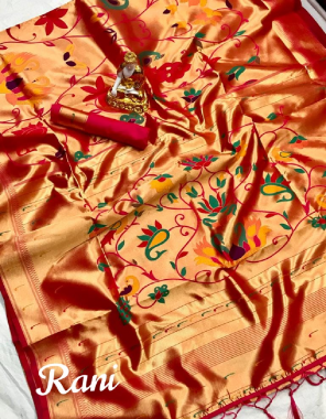 rani pure paithani silk fabric weaving jacqaurd  work ethnic 