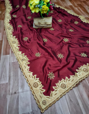 marron vichitra silk fabric fancy work ethnic  