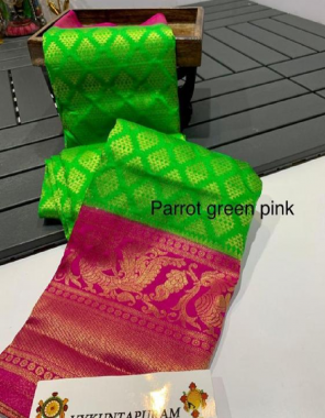 parrot green pink soft cotton silk fabric gold weaving zari work wedding  