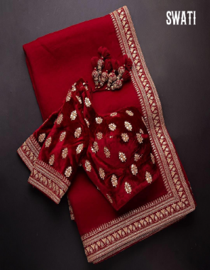 marron saree - pure organza | blouse -velvet hand work (unstitch) fabric embroidery sequence handwork work ethnic  