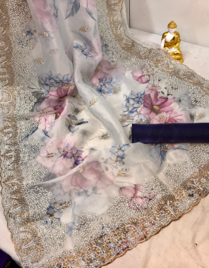 white heavy organza silk fabric printed embroidery  work wedding  