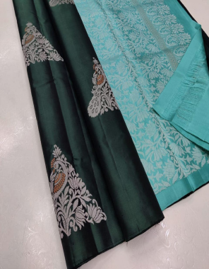 green kanchipuram silk fabric weaving jacqaurd  work ethnic  