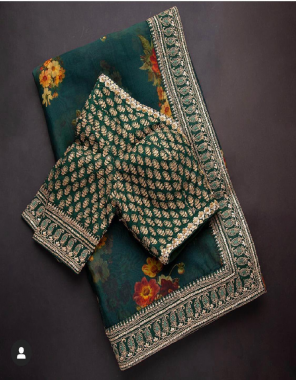 green saree - khadi organza | blouse - banglori silk fabric digital print coding sequnce work  work wedding  