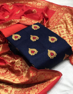 blue  top - banarasi silk (2m )50panna | bottom - heavy silk (2m) 56panna | dupatta - jacqaurd weaving (2.30m)24panna  fabric jacqaurd weaving  work running  