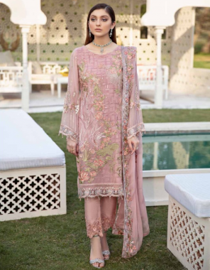 pink top-fox georgette heavy embroidery | bottom - heavy santoon silk with patch inner | dupatta - heavy nazneen heavy embroidery (pakistani copy) fabric embroidery  work wedding  
