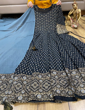 black  rayon long kurti with chiffon dupatta fabric printed work casual  