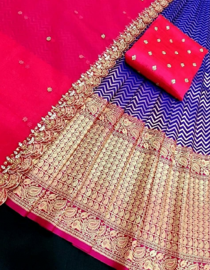 blue  lehenga -kanjivaram silk 3.20m | blouse - banglori satin 1m | voni dupatta - organza 2.20m fabric weaving jari work casual  