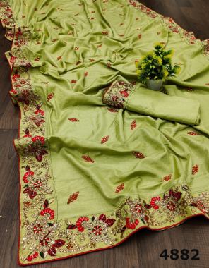 parrot saree - dola silk | blouse- banglori silk fabric embroidery stone  work ethnic 