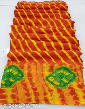 orange georgette fabric leheriya work festive  