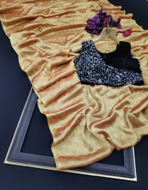 yellow saree - rainbow zari box | blouse - velvet sequence work full stitch free size  fabric plain work wedding  