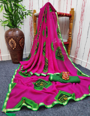 pink saree - georgette | blouse -banglori fabric printed work wedding  