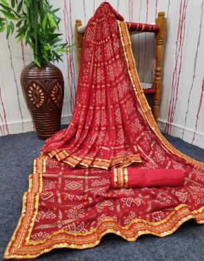 red saree - georgette | blouse - banglori fabric printed work casual  