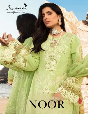 parrot top - lawn cambric heavy embroidery | bottom -semi lawn cotton | dupatta - heavy nazmeen chiffon digital print fabric embroidery digital print  work casual  